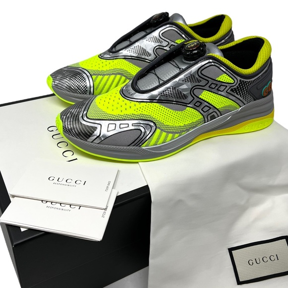 GUCCI Ultrapace R Low Top Sneakers Grey Neon Yellow - Picture 12 of 13